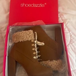 Furry Cognac Heel Boot